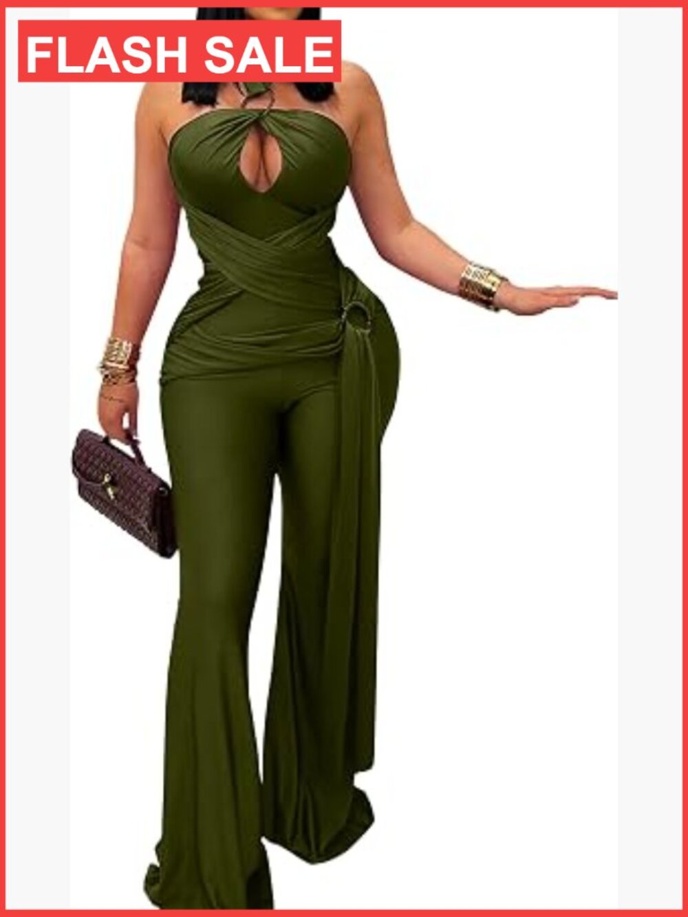 Sexy Halter Neck Sleeveless Flared Pants Romper Jumpsuit Dressy Casual